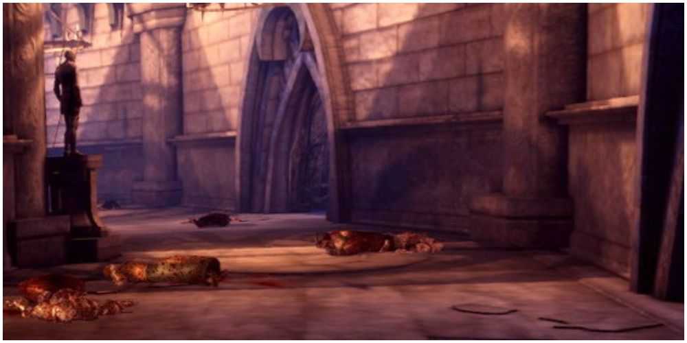 Entrando na Torre do Círculo após o surto em Dragon Age Origins