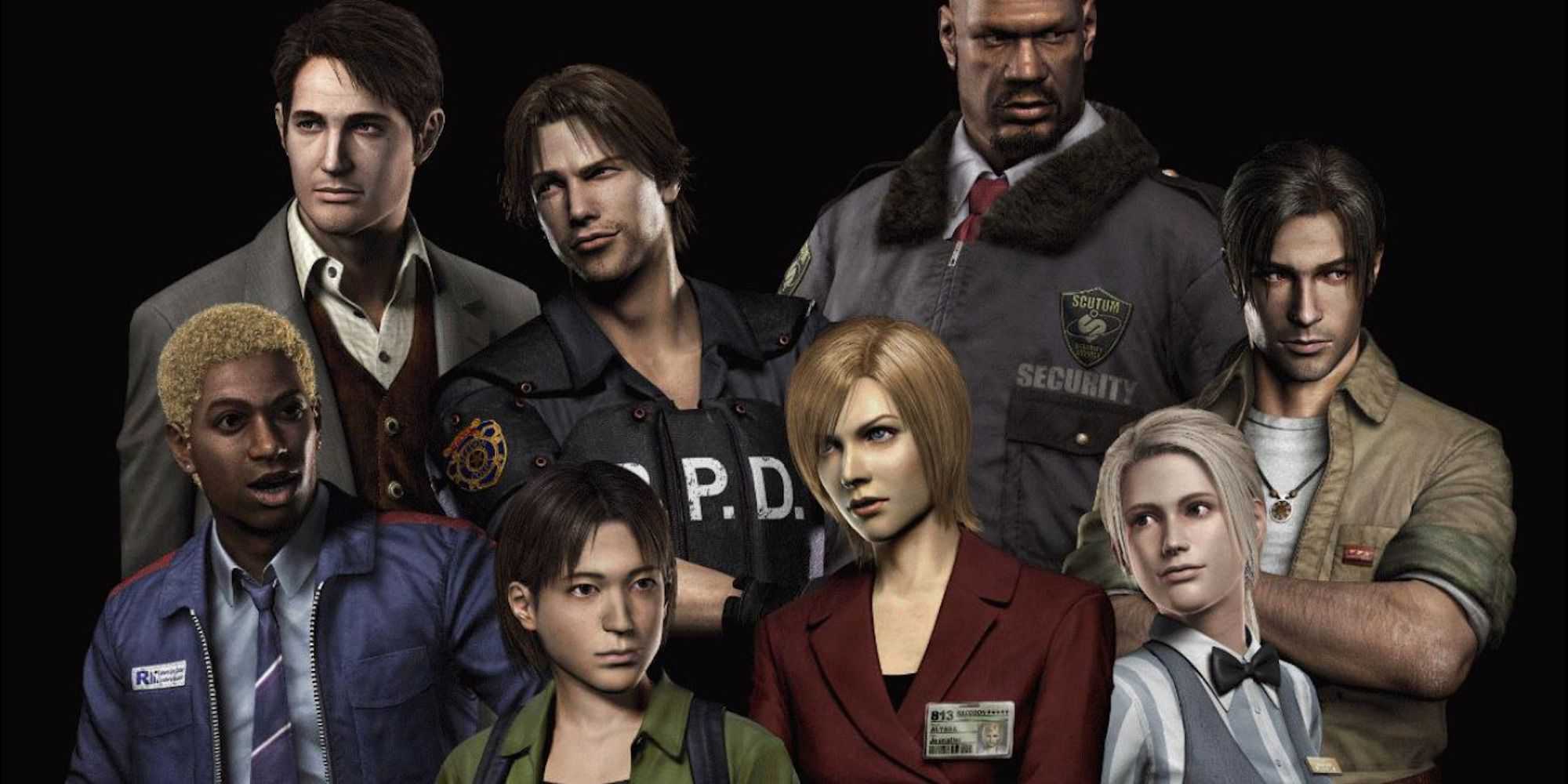 Arte promocional com personagens de Resident Evil Outbreak