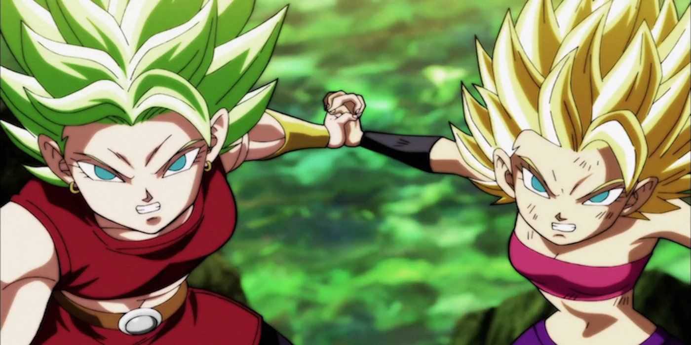 Caulifla and Kale combining their attacks