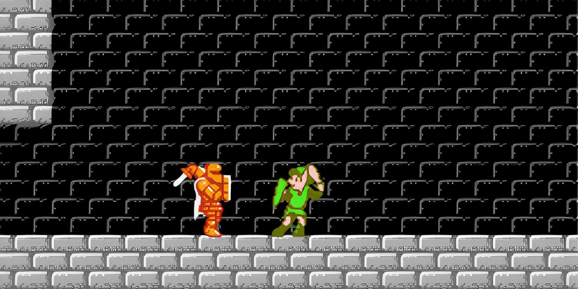 Fighting an enemy in Zelda 2 The Adventure of Link