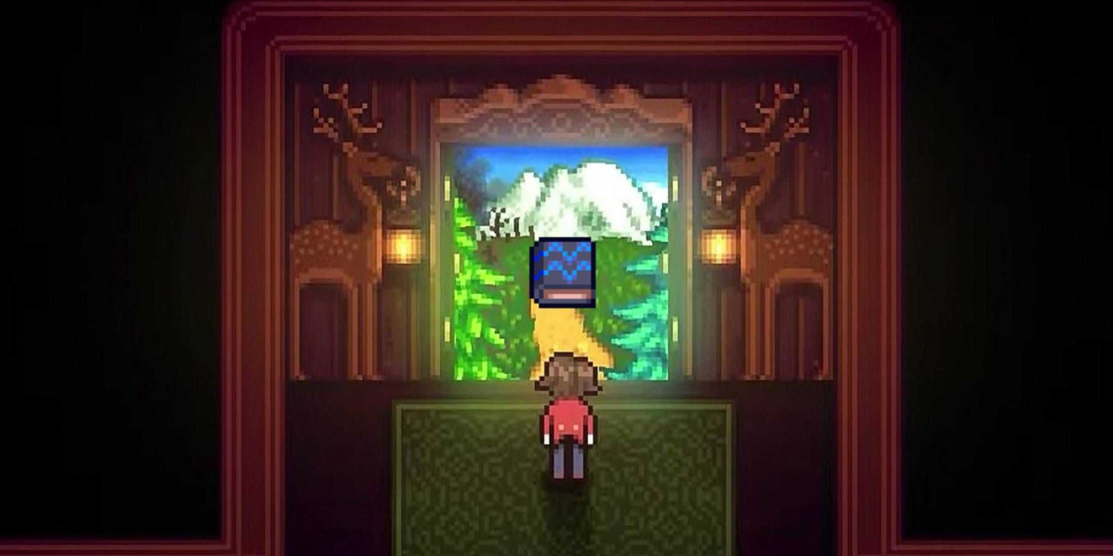 A book from Stardew Valley floating in a window from Haunted Chocolatier