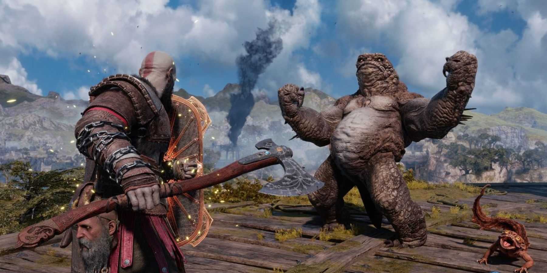 God of War Ragnarok Kratos fighting an enemy