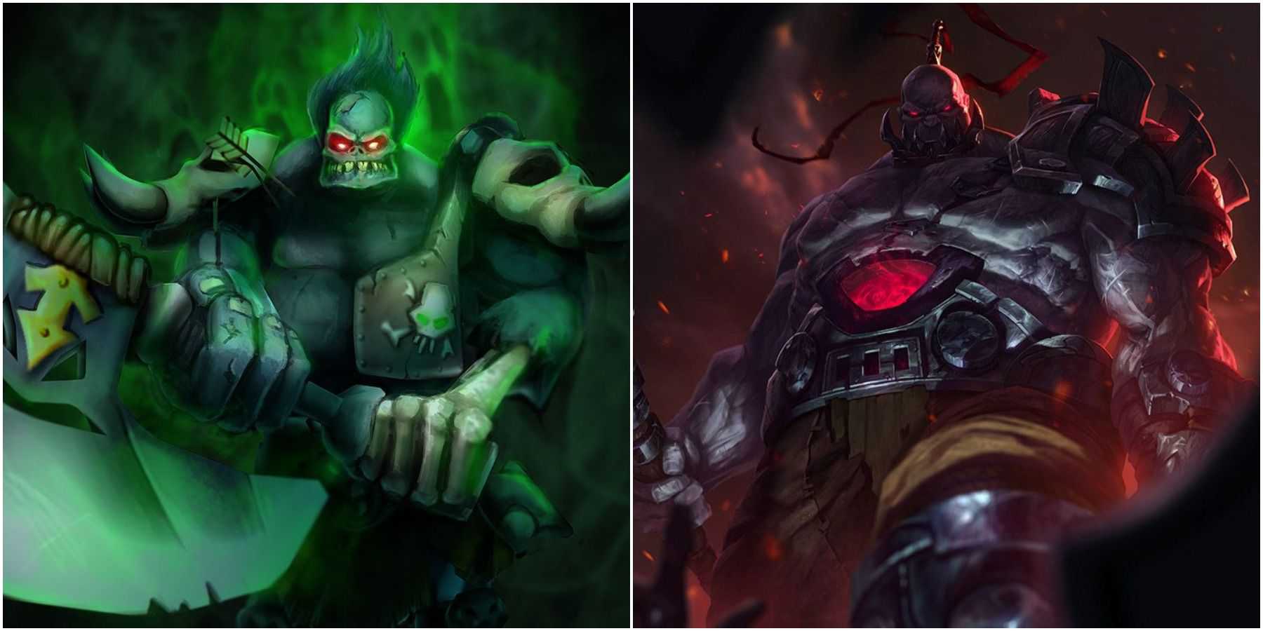 Arte original e atual de League of Legends de Sion