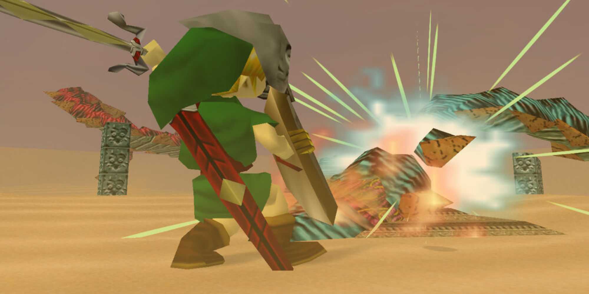 Link fights Twinmold while using the Giant's Mask.