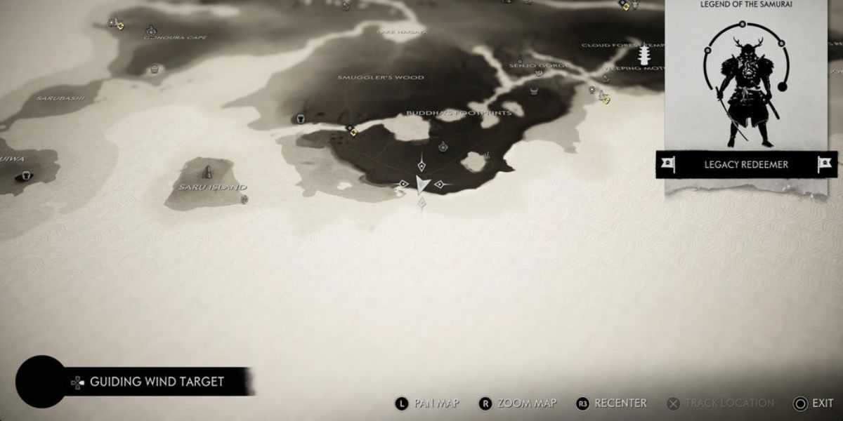 Localização do mapa do desafio de arco e flecha do Ghost of Tsushima Raider's Memorial