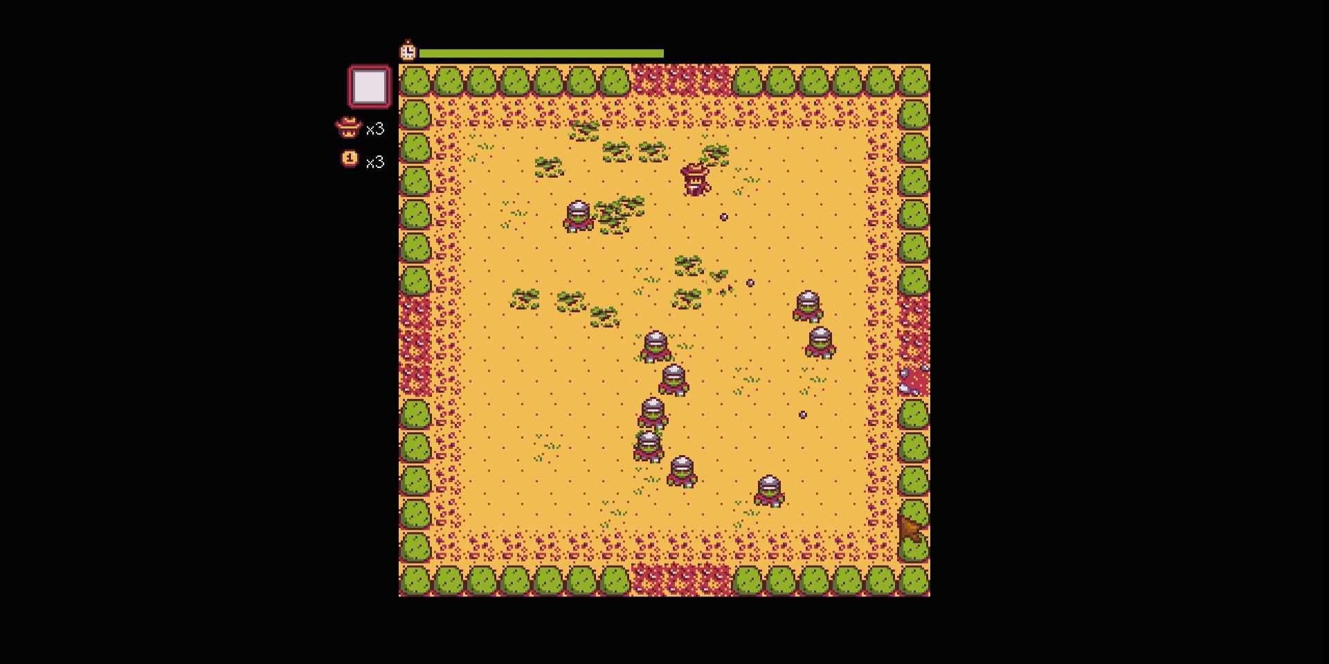 Imagem do personagem atirando na diagonal em Journey of the Prairie King em Stardew Valley