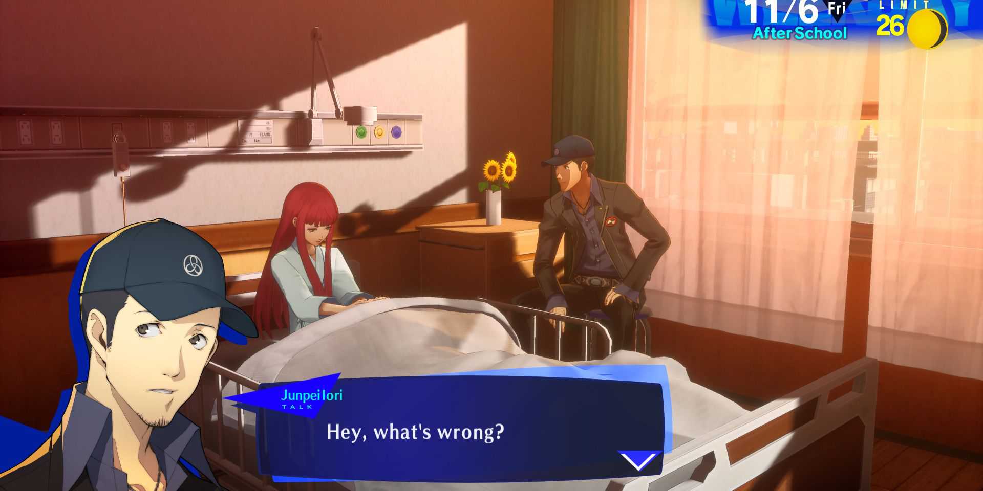 Imagem de Junpei e Chidori no hospital em Persona 3 Reload