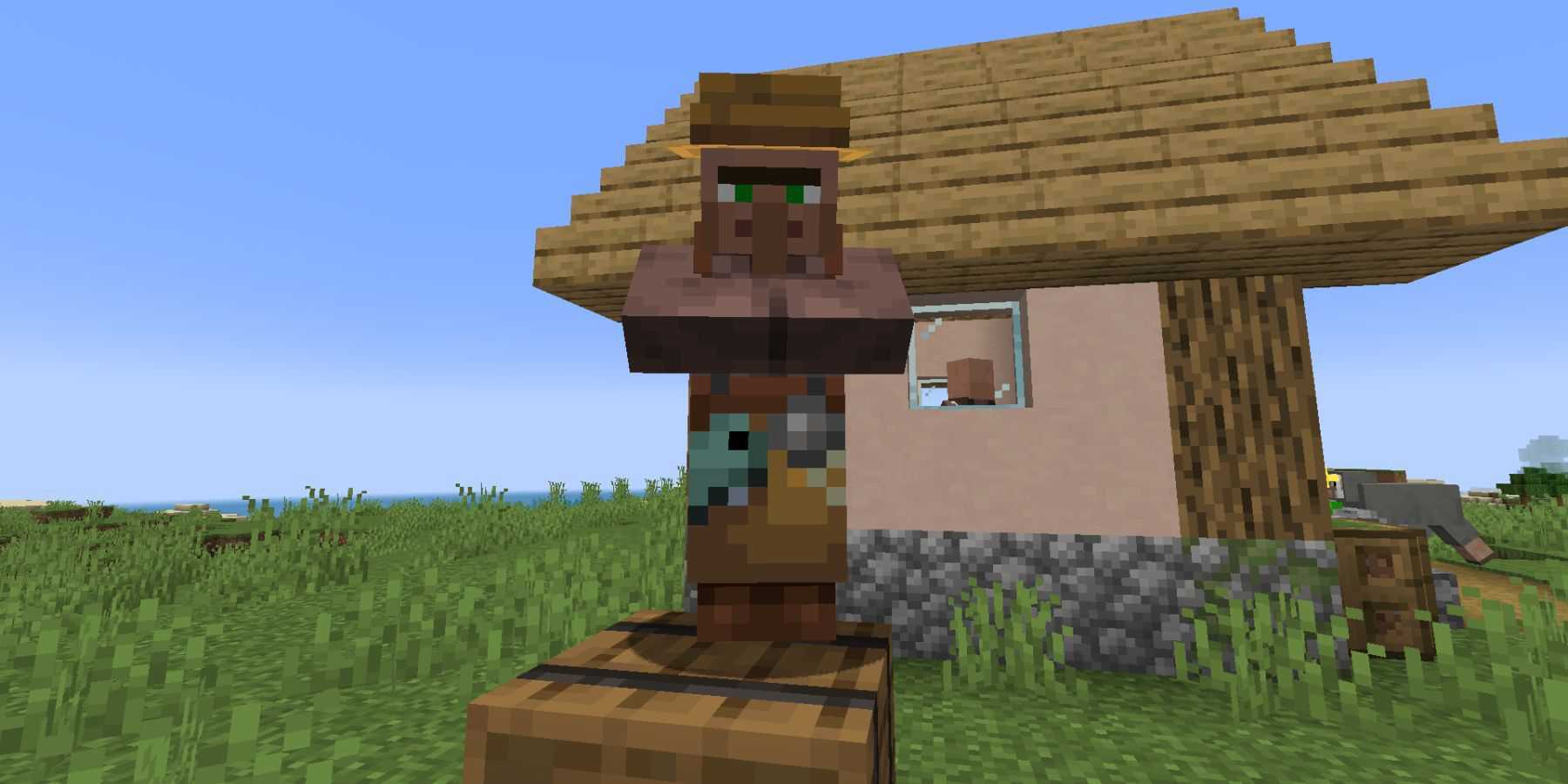 Pescador do Minecraft ao lado do barril