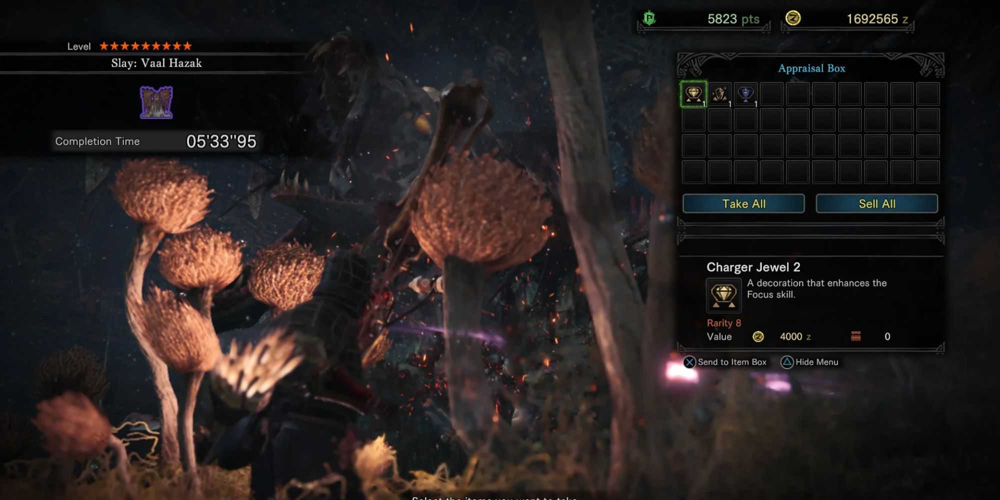 Um Charger Jewel 2 na caixa de avaliação em MHW