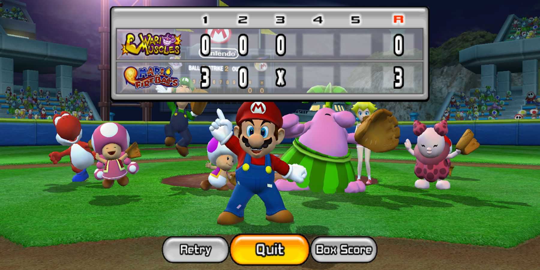 The MVP screen from Mario Super Sluggers.