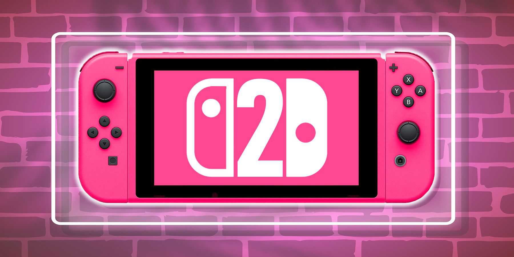 Nintendo Switch 2 pink mockup on neon lit wall