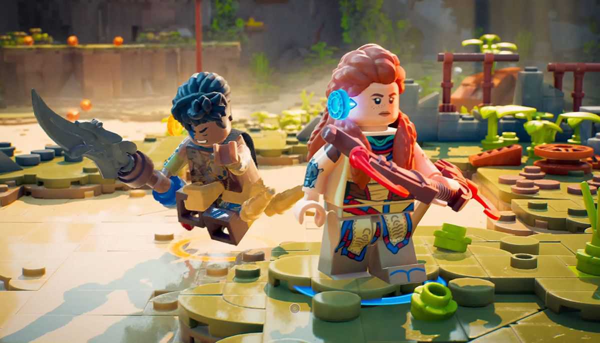 A screenshot of Aloy And Varl in LEGO Horizon Adventures.