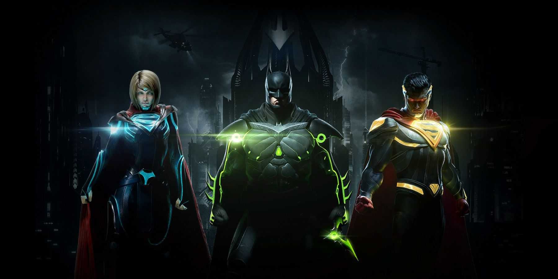 Injustice 2 promo art Batman, Superman, Supergirl