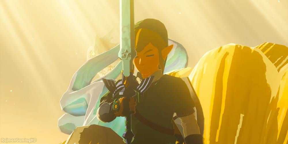 Link holding the Master Sword in Zelda: Tears of the Kingdom