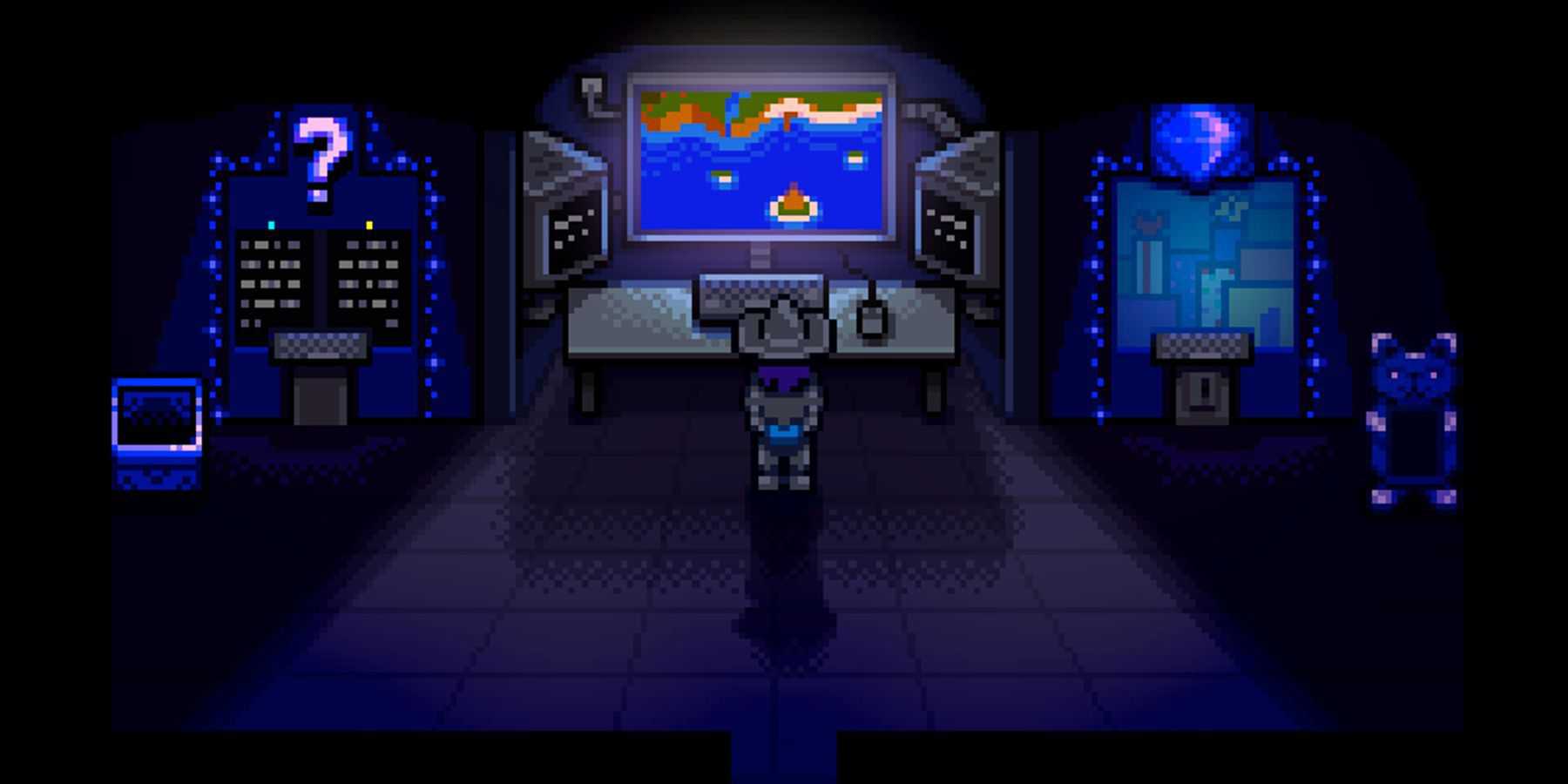 Mr. Qi in his Walnut Room in Stardew Valley