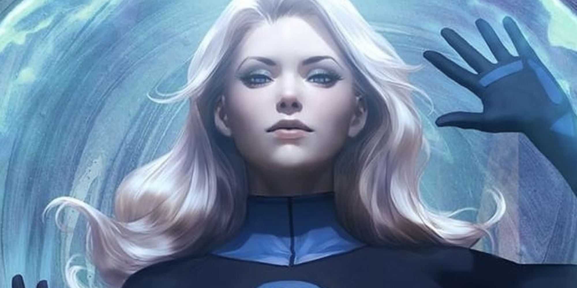 Sue Storm colocando um campo de força nos quadrinhos