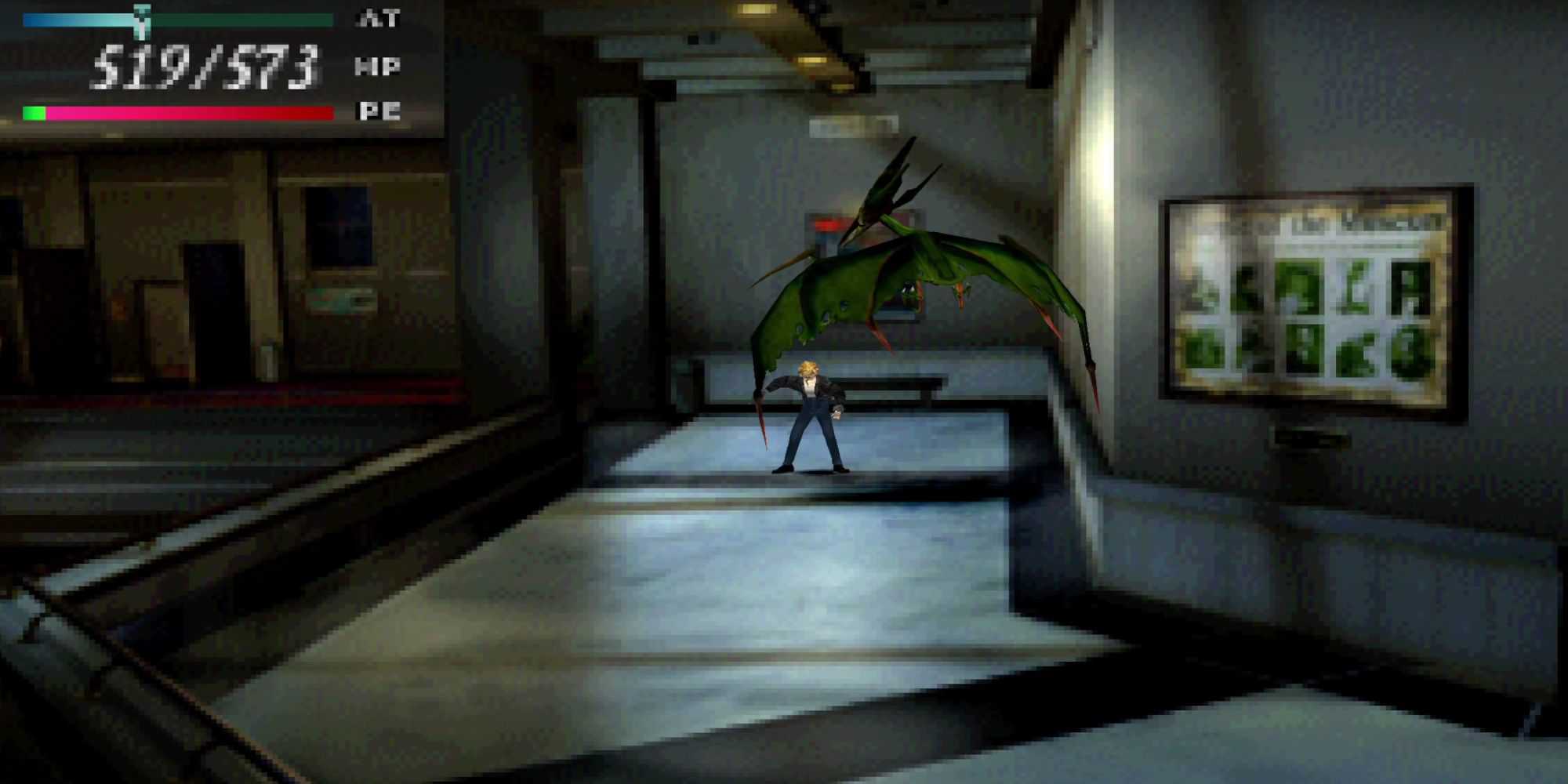 Parasite Eve Aya fighting a monster at the History Museum