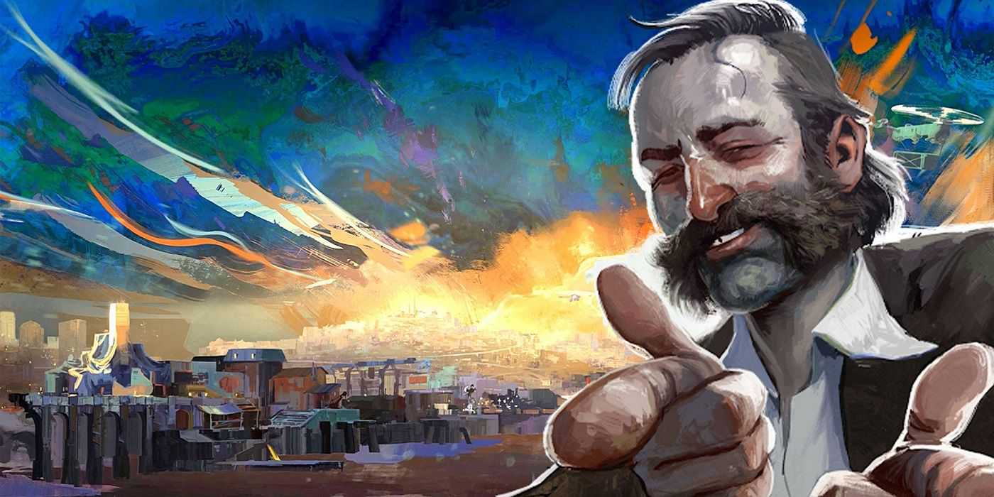 Arte da Disco Elysium mostrando um homem dando o