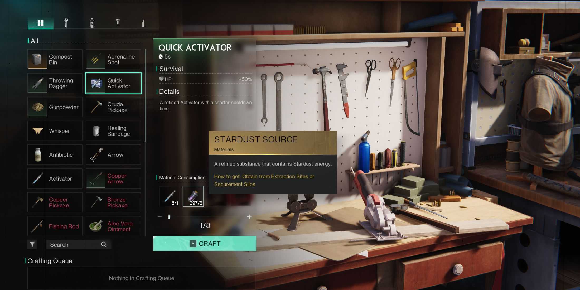 Screenshot showcasing how to craft a Quick Activator in Once Human 