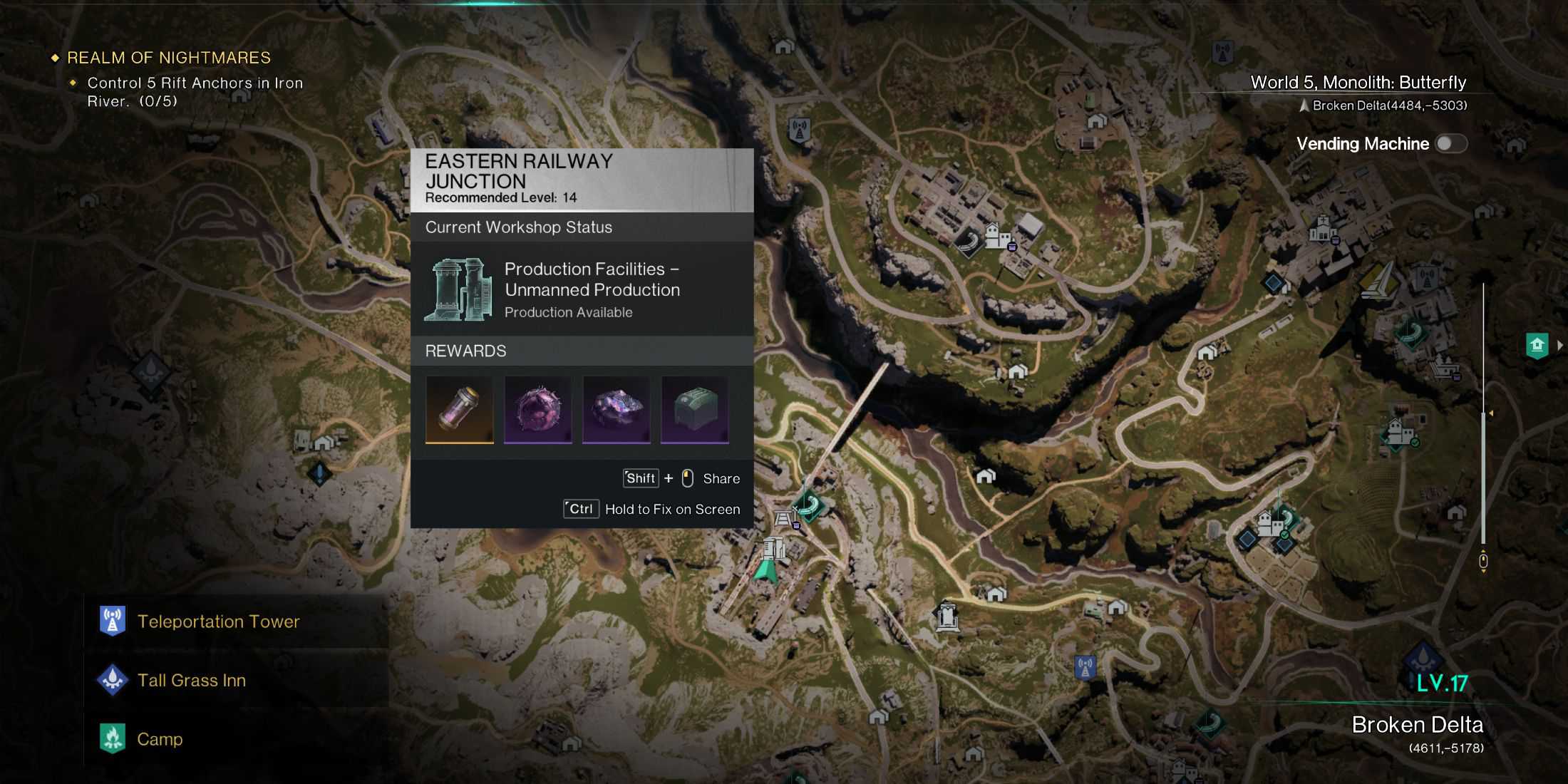 Screenshot showcasing where to find Production Facilities in Once Human 