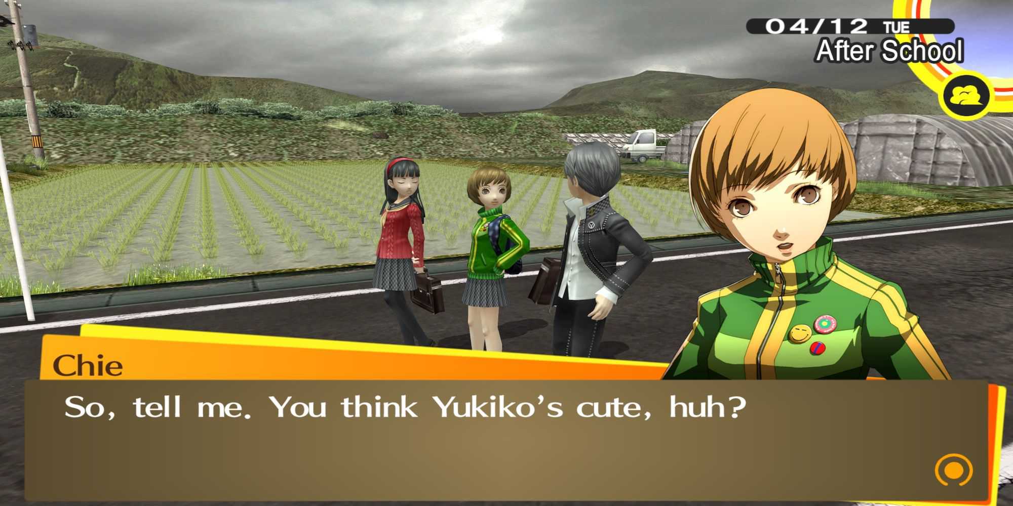 Talking to Yukiko and Chie in Persona 4 Golden