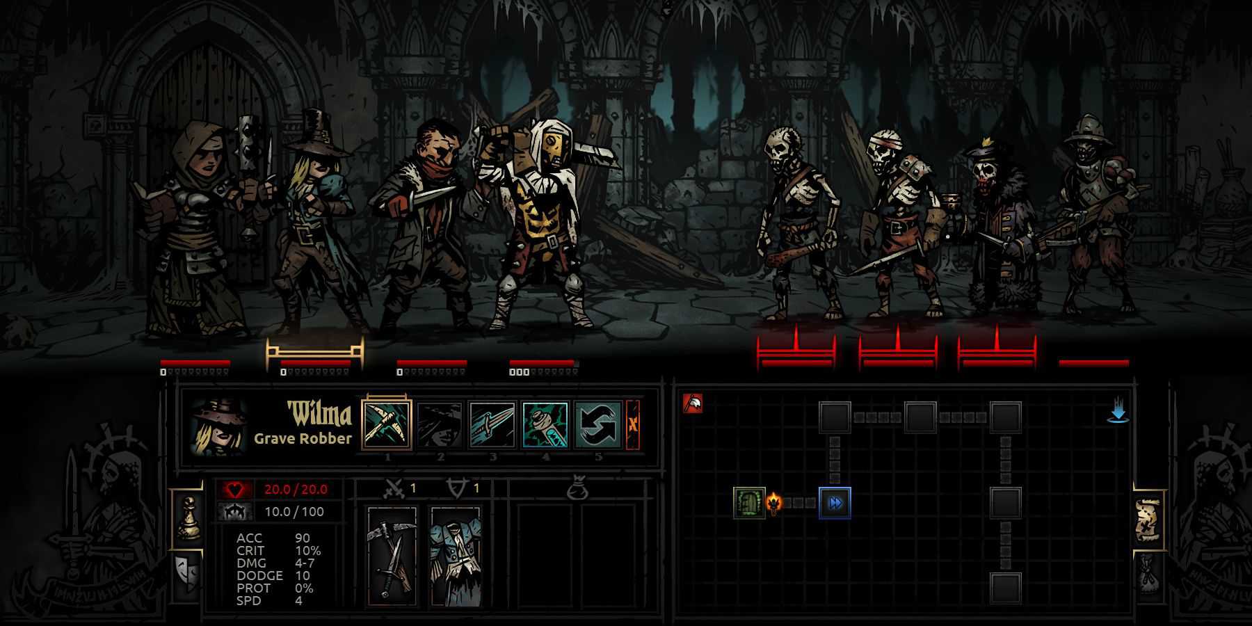 Darkest Dungeon, uma olhada na tela de combate