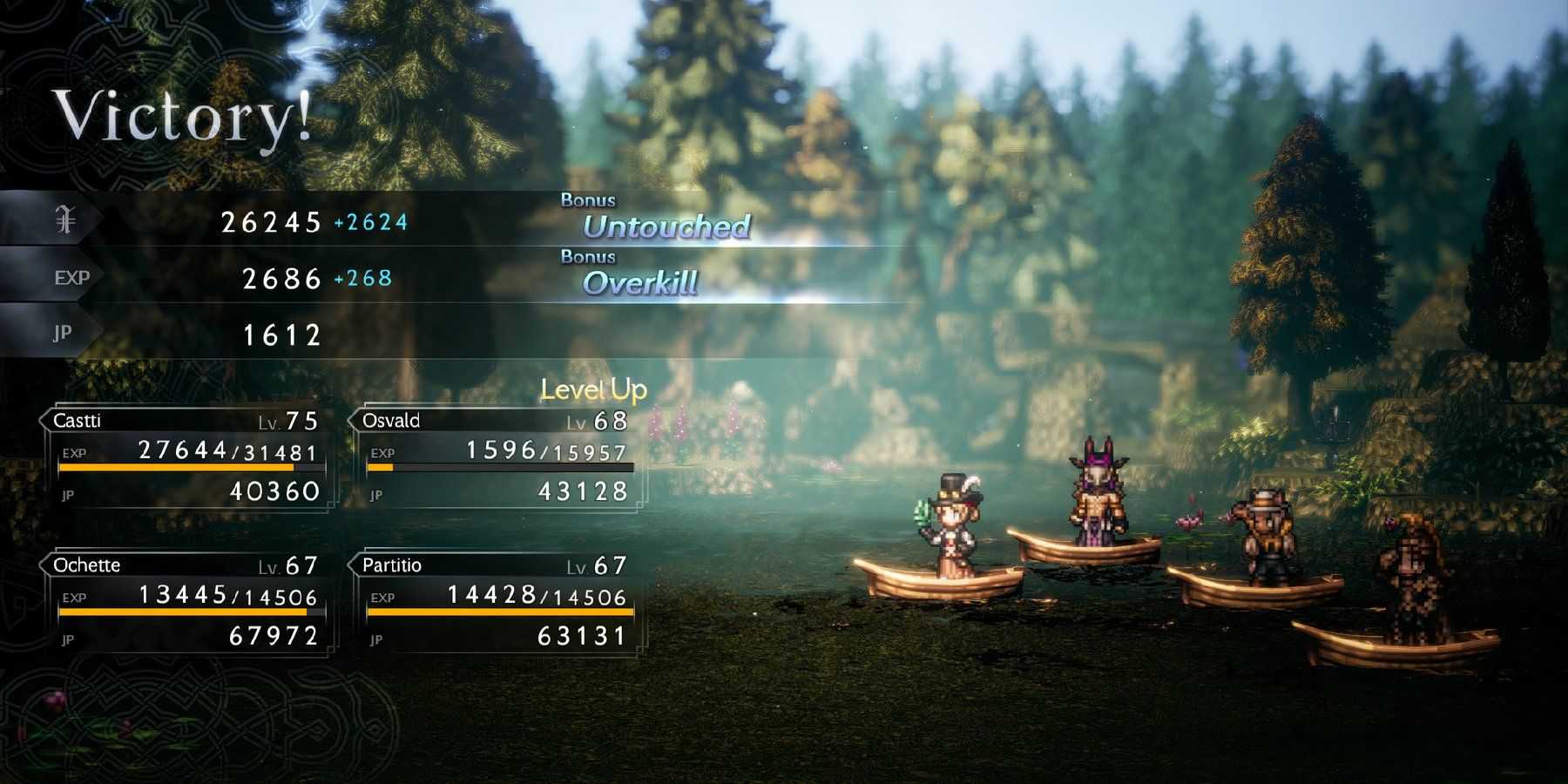 Tela de vitória do Octopath Traveler 2