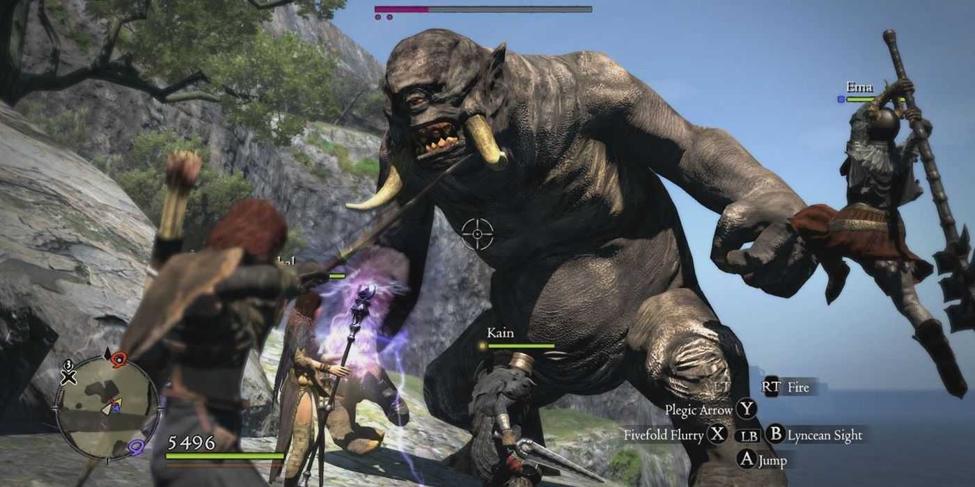 Lutando contra um monstro em Dragon's Dogma