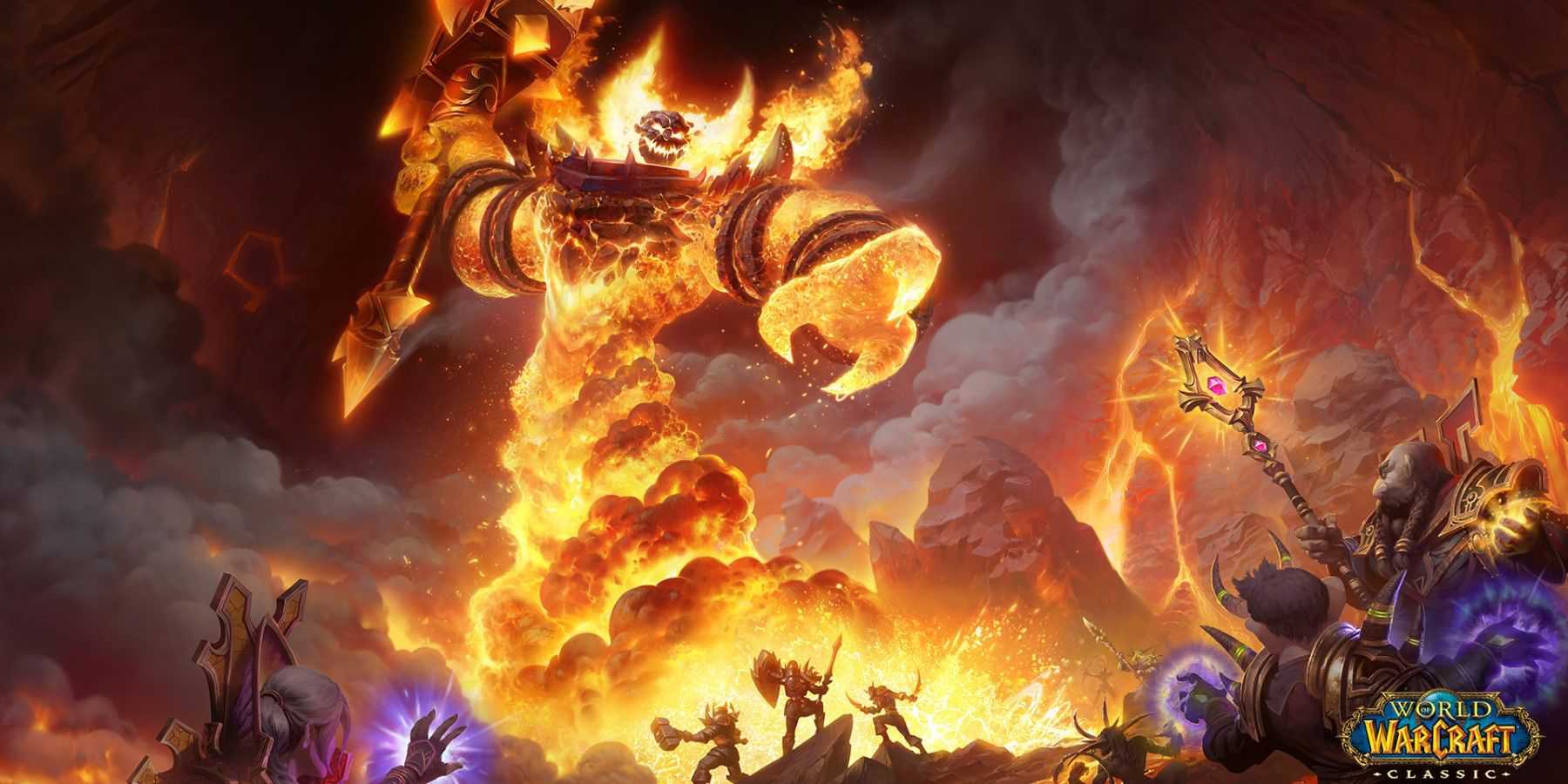 ragnaros fighting a raid group in molten core wow classic sod