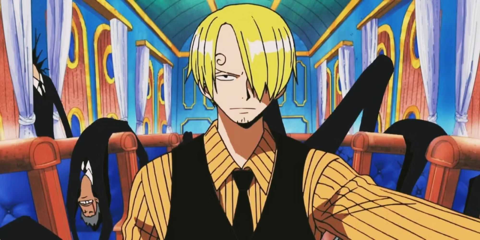 Sanji derrota um bando de inimigos no Sea Train em One Piece