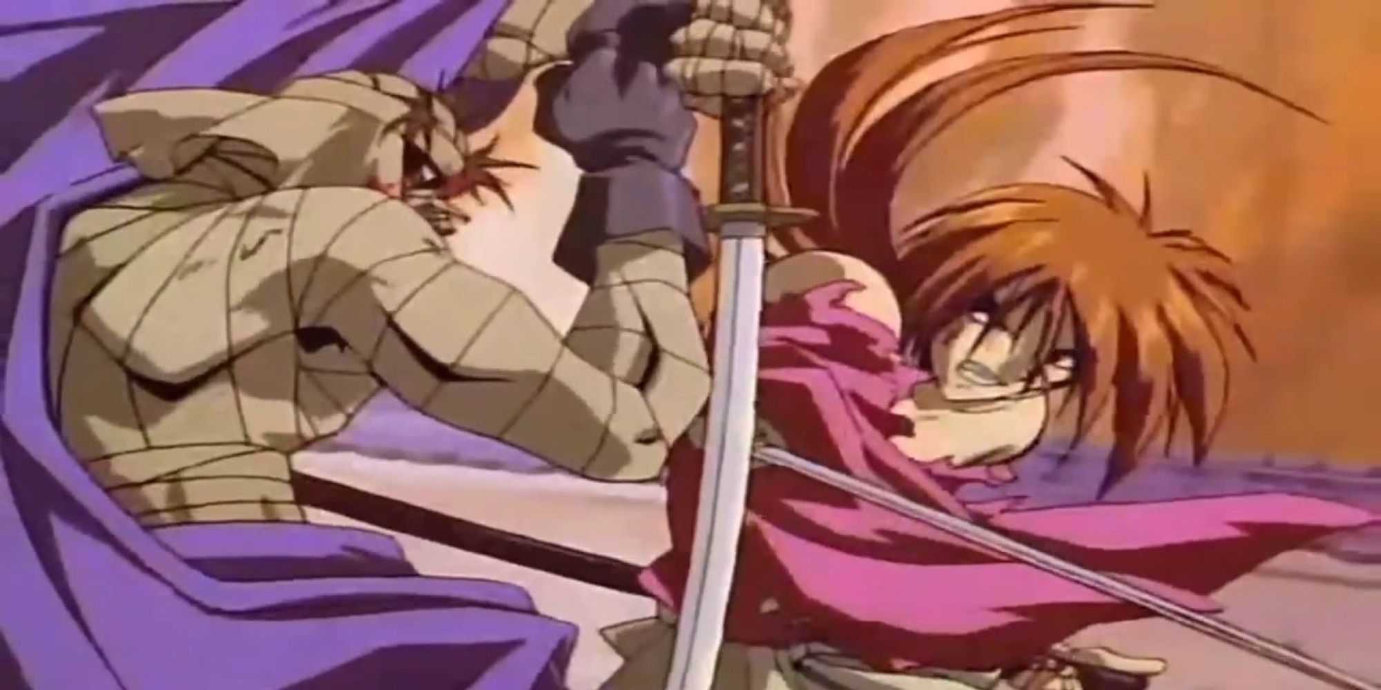 Kenshin entra em conflito com Shishio Makoto no anime original Rurouni Kenshin.