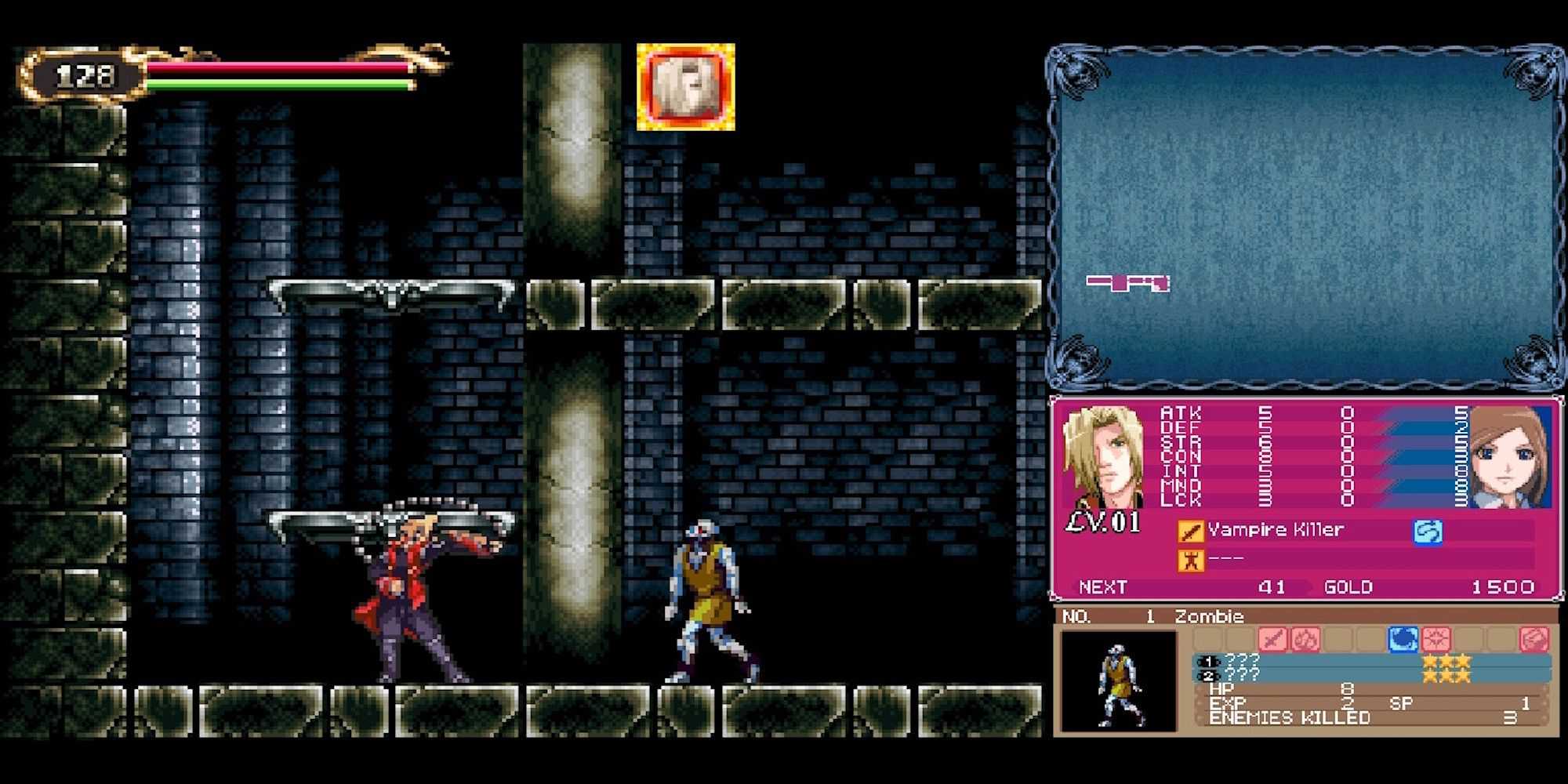 Fighting a zombie as Jonathan in Castlevania Portrait of Ruin