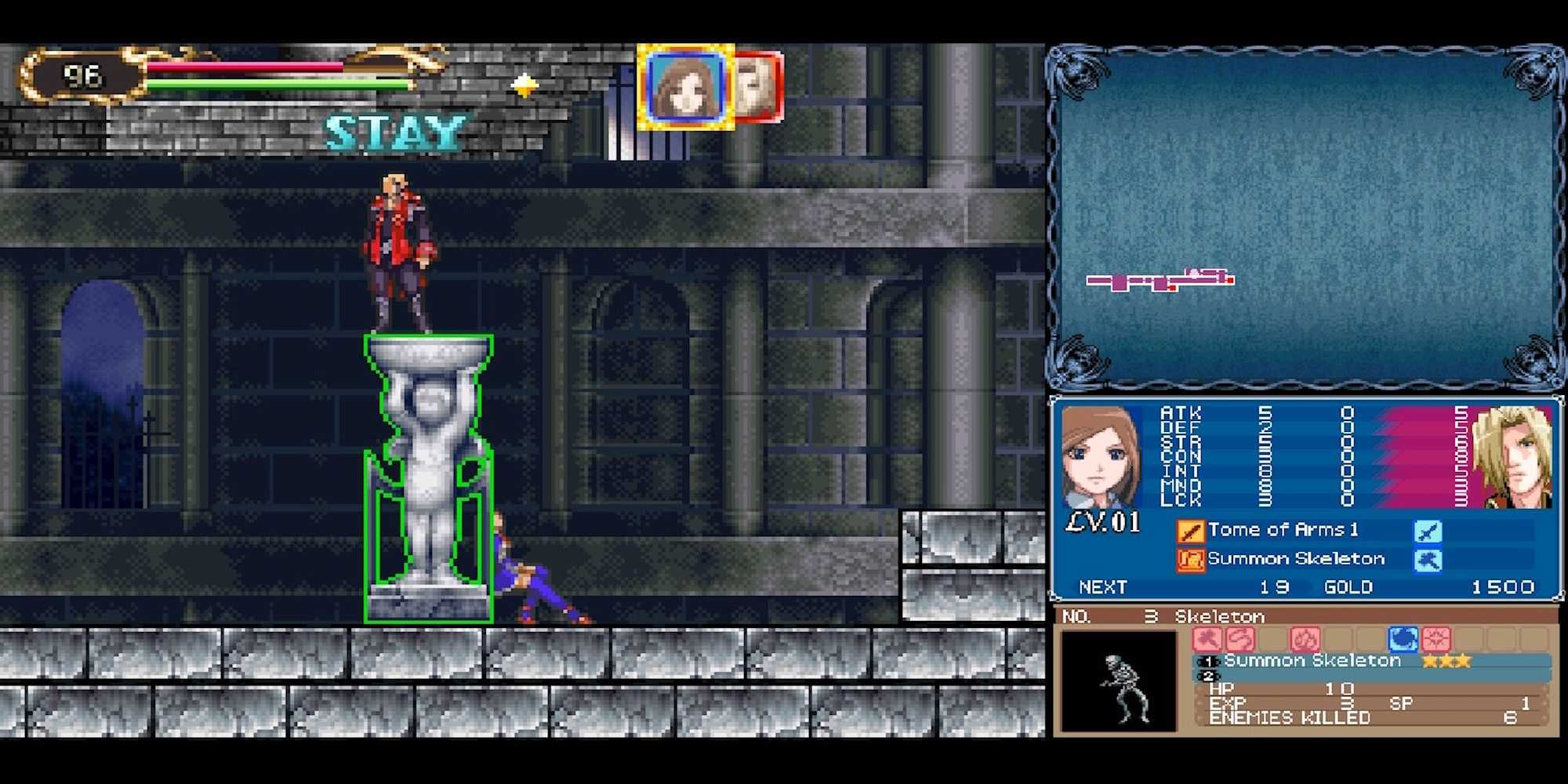 Pushing a pillar in Castlevania Portrait of Ruin