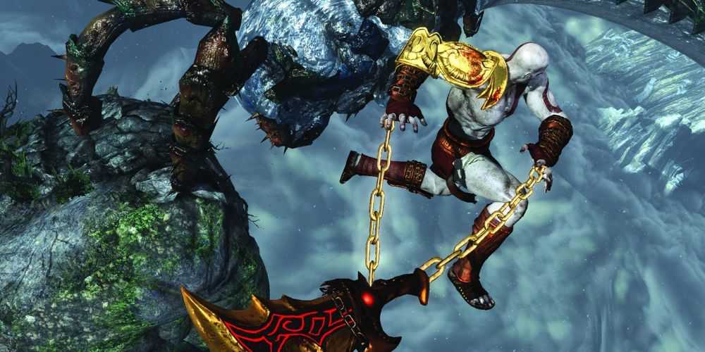 Kratos fighting Poseidon.