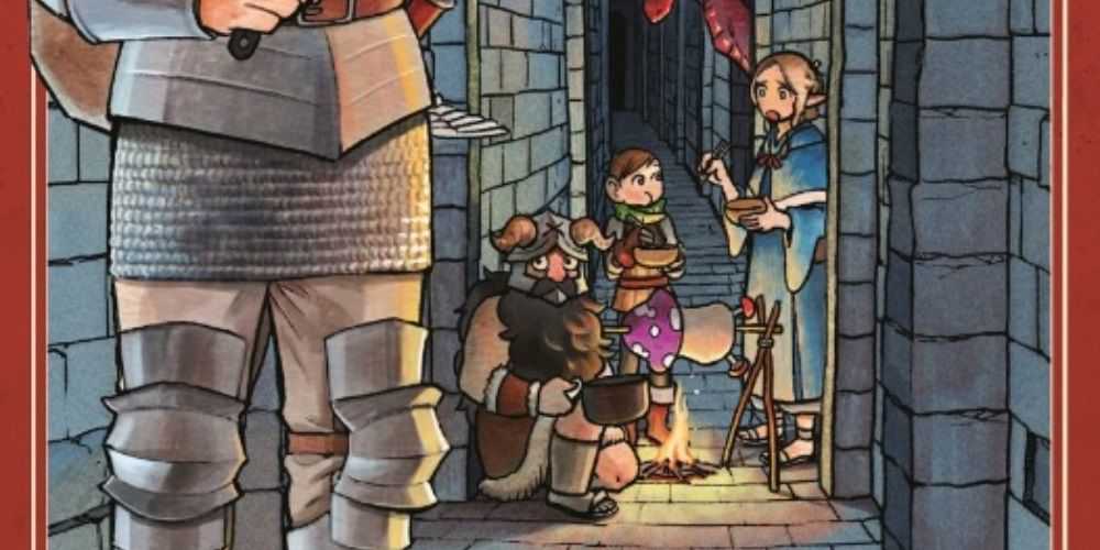 A festa de Laios na capa do Delicious in Dungeon Volume 1