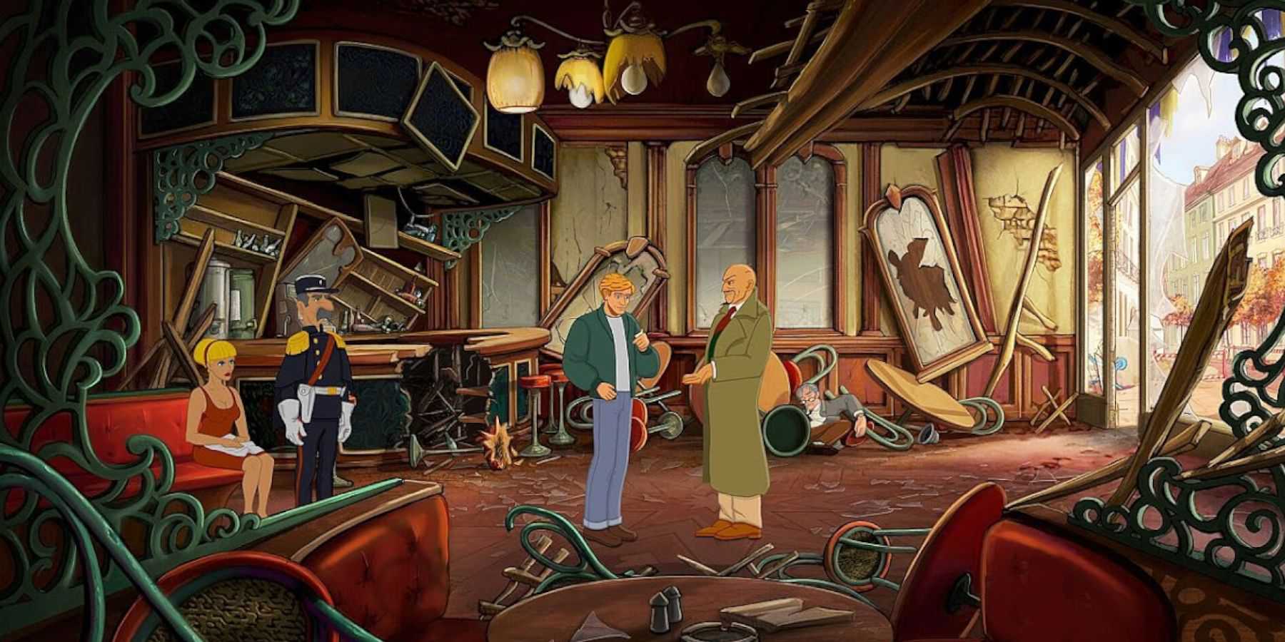 Broken Sword Reforged George speaking to the Inspector after the explosion