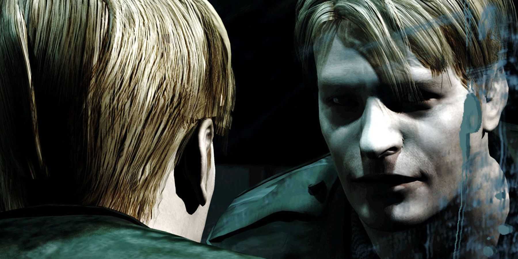 James olhando para seu reflexo em Silent Hill 2