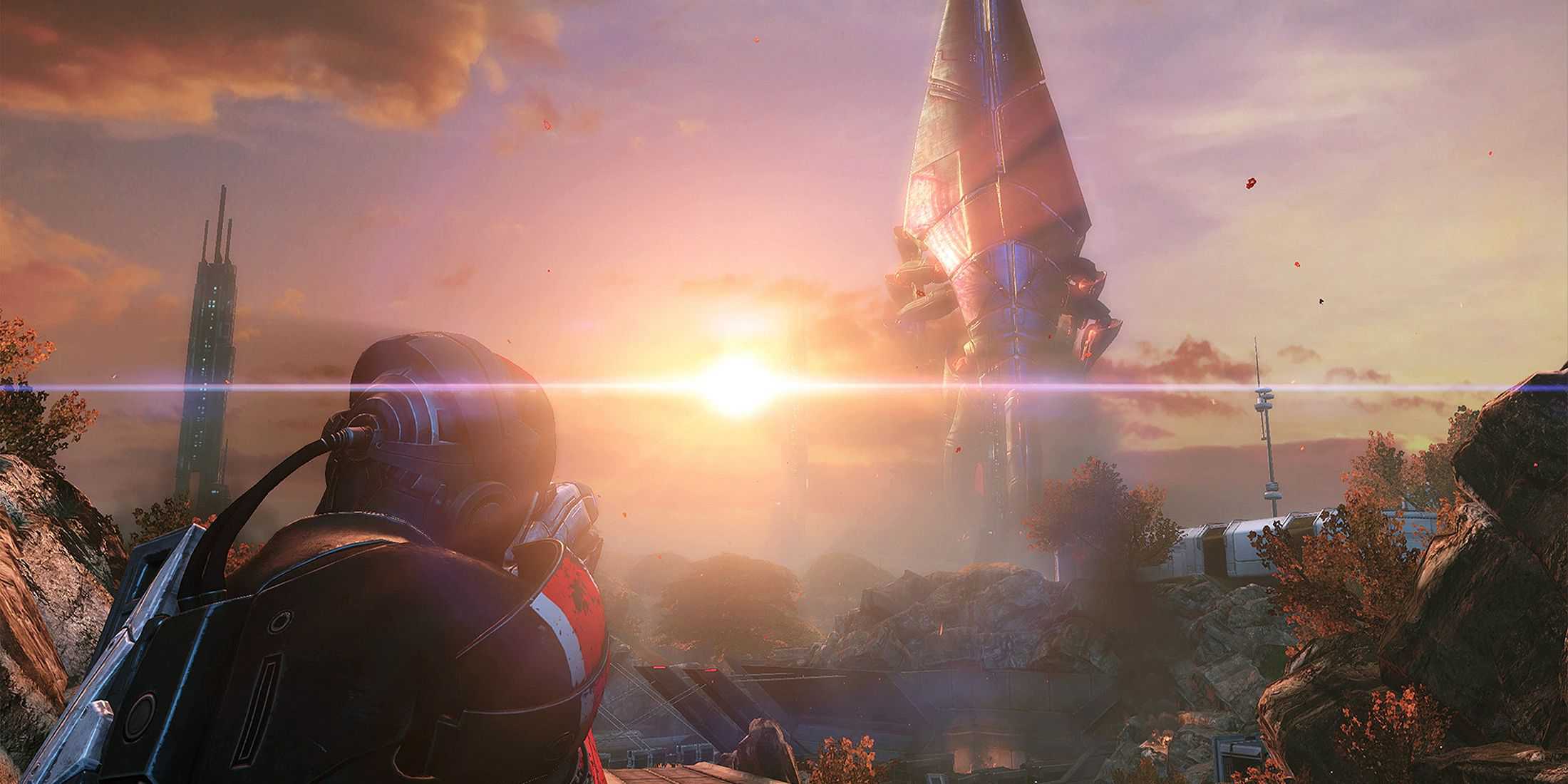 Shepard looking out at a ship in Mass Effect Legendary Edition