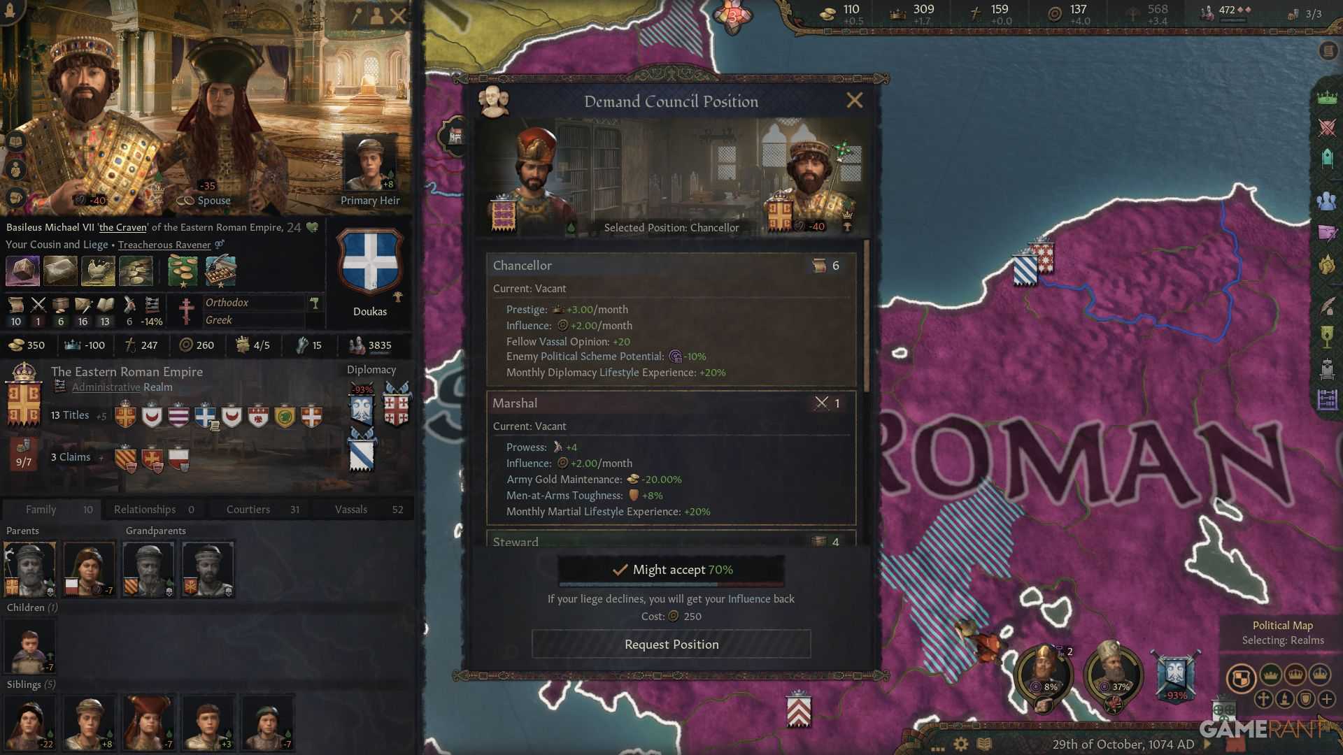 Crusader Kings 3 Roads to Power Demanda Posição do Conselho