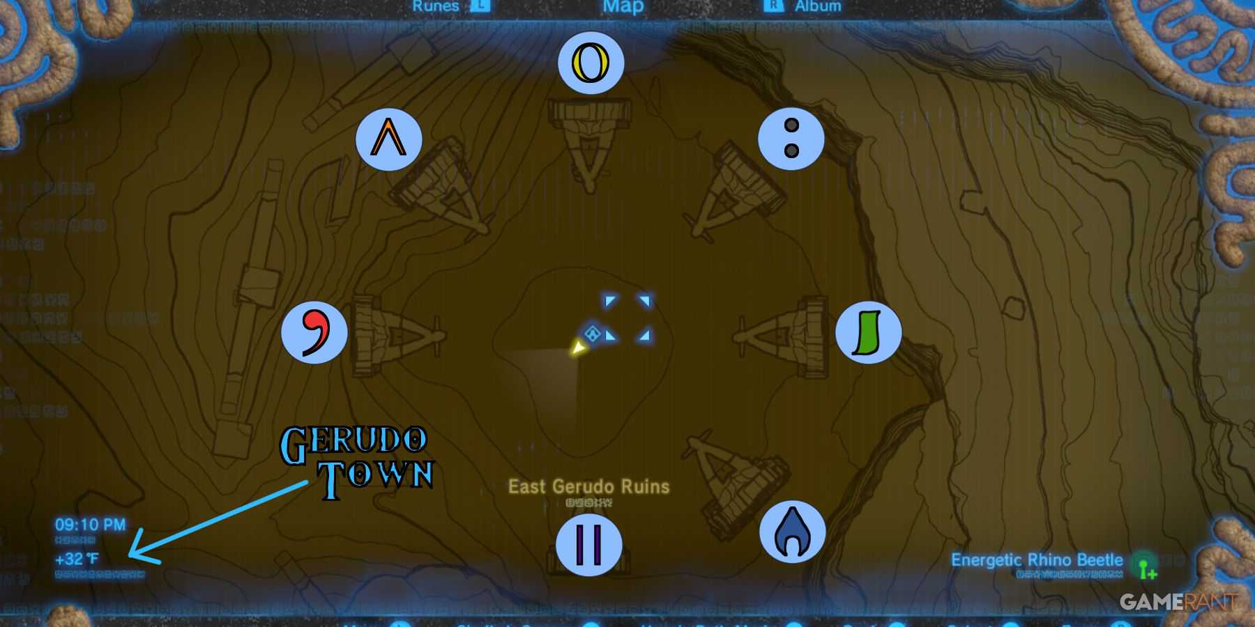 Um mapa mostrando a localização das Sete Heroínas em The Legend of Zelda: Breath of the Wild.