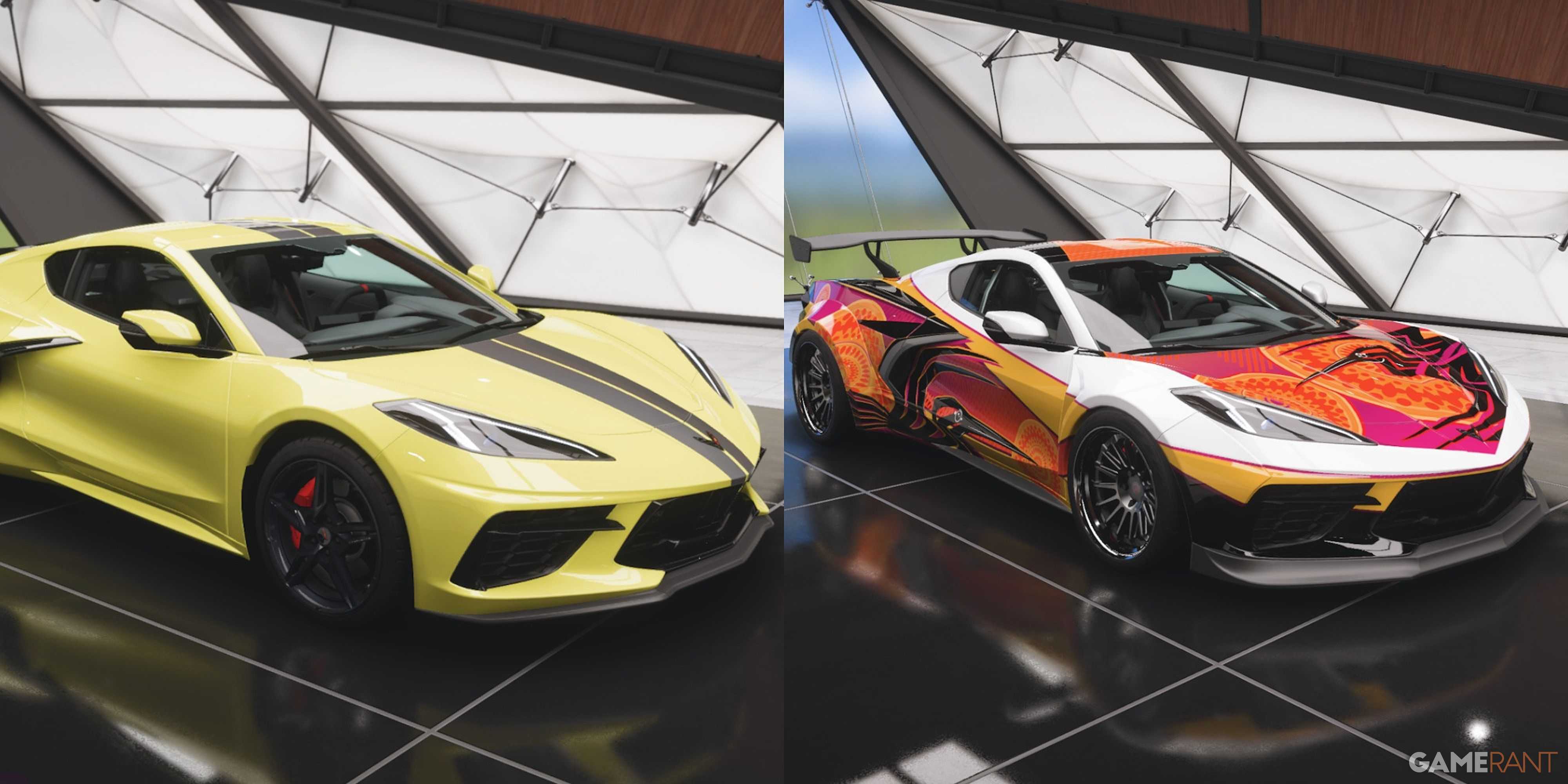 Comparação do Chevrolet Corvette Stingray Coupe Widebody com o Forza Horizon 5