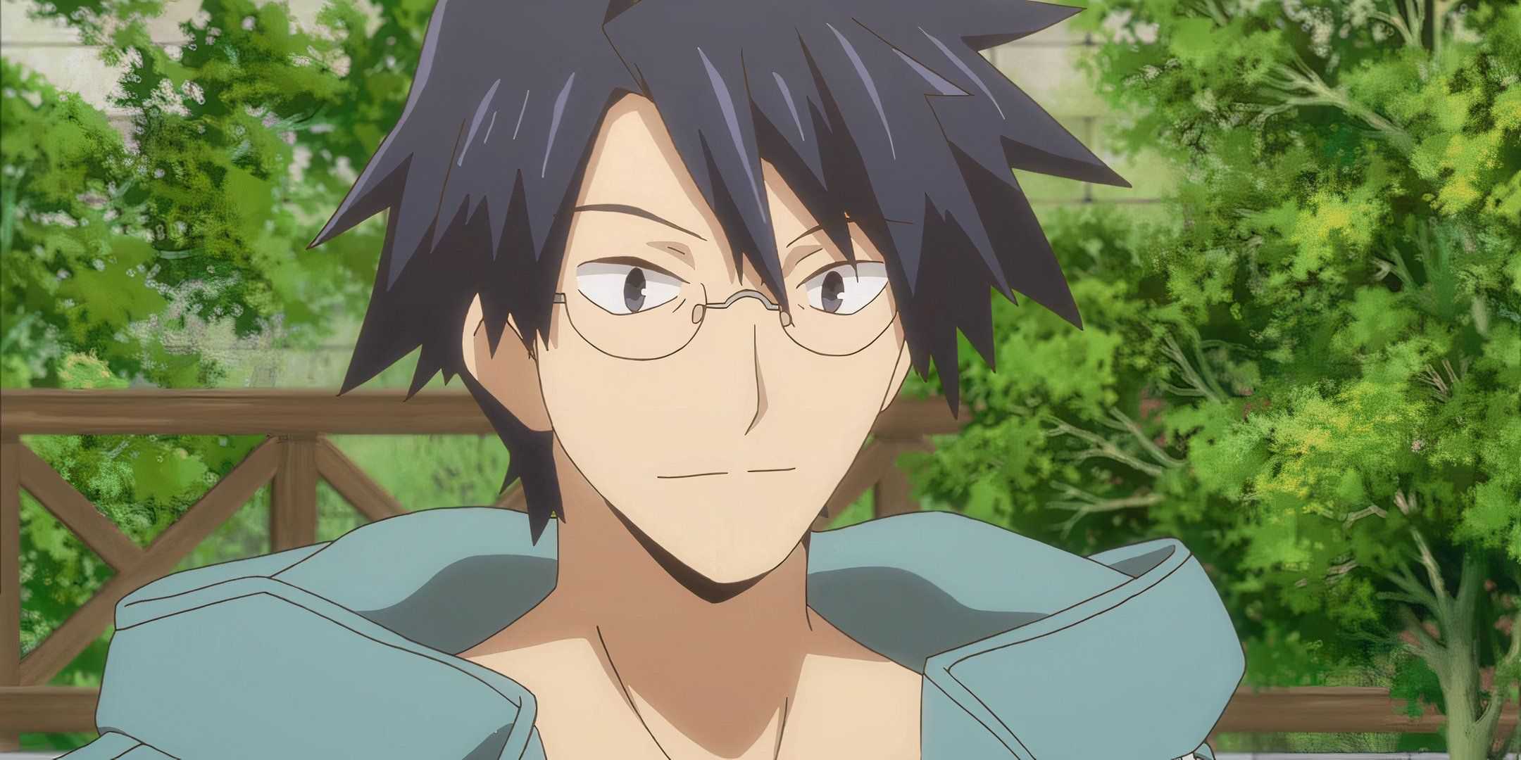 Os personagens principais de Log Horizon, Shiroe, sorrindo.