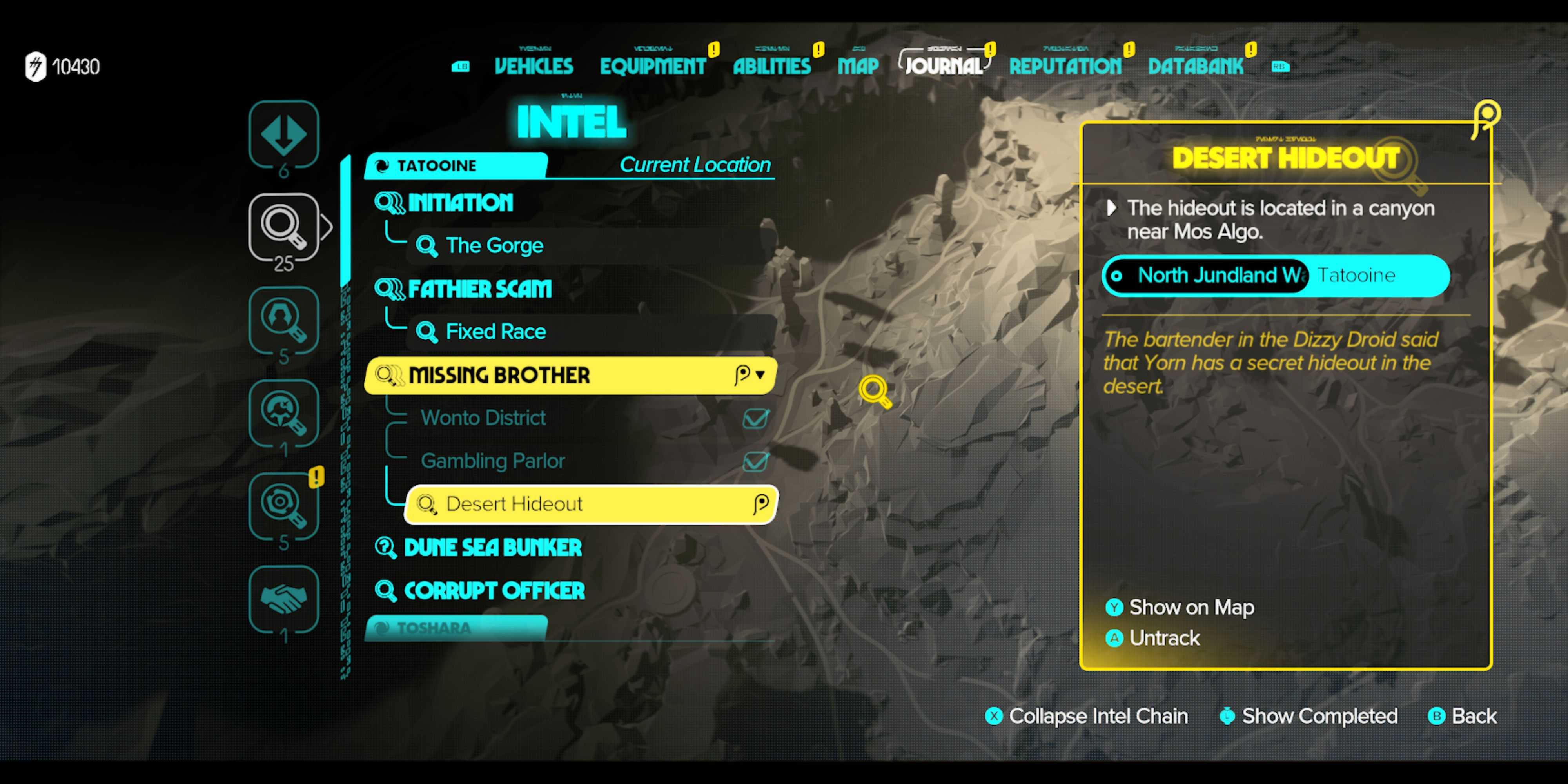 the desert hideout info for the missing brother intel in star wars outlaws.