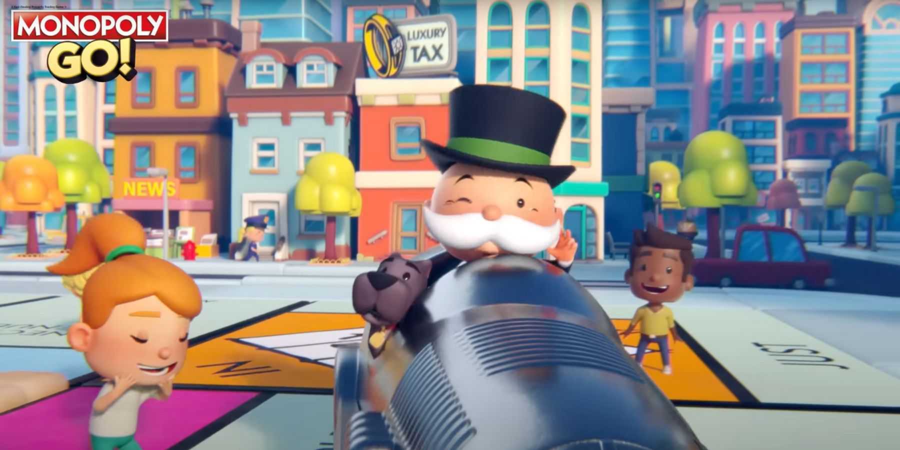 Milburn Pennybags driving a car in Monopoly GO!