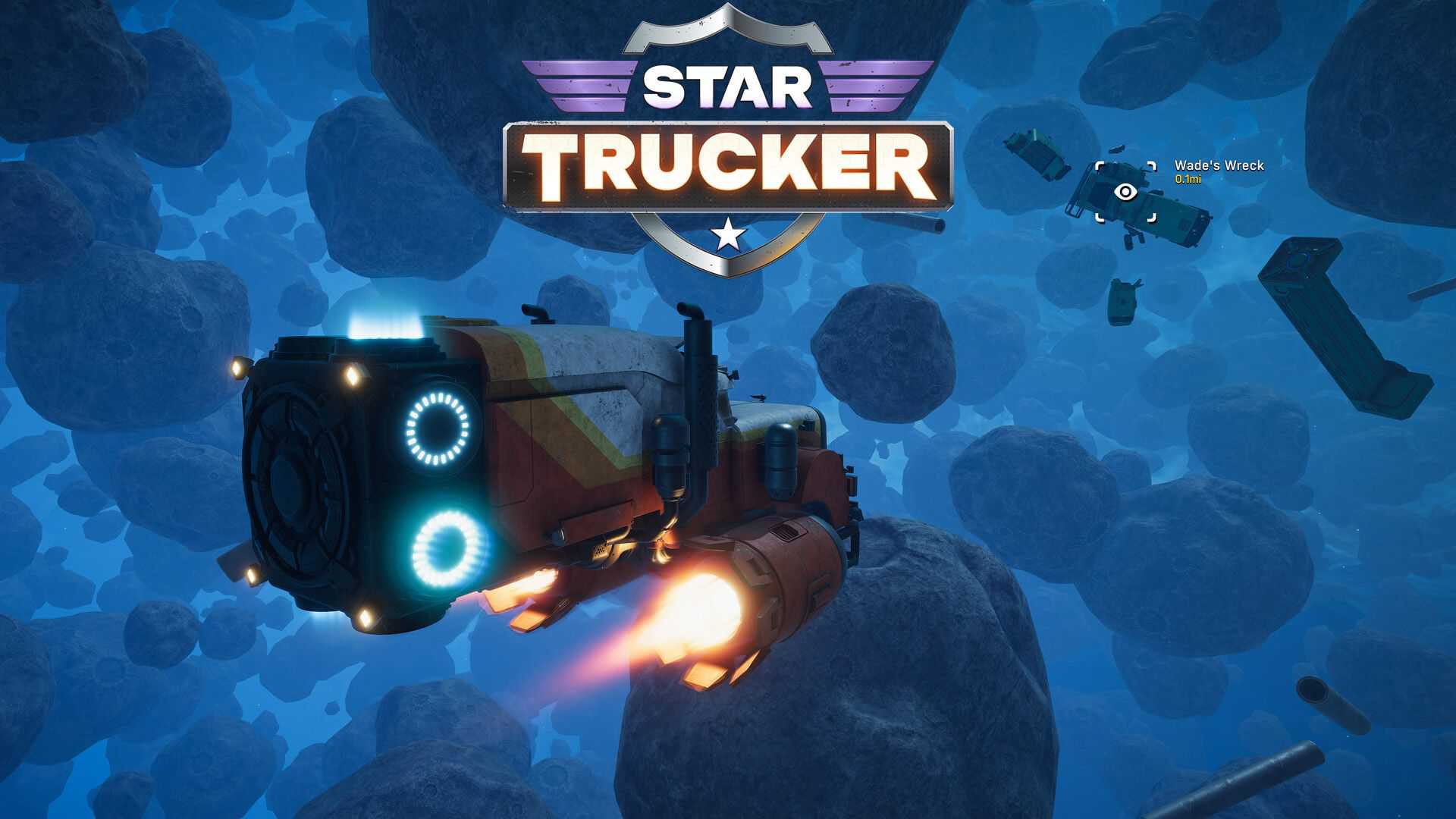 Star Trucker blue space promo screenshot with game logo