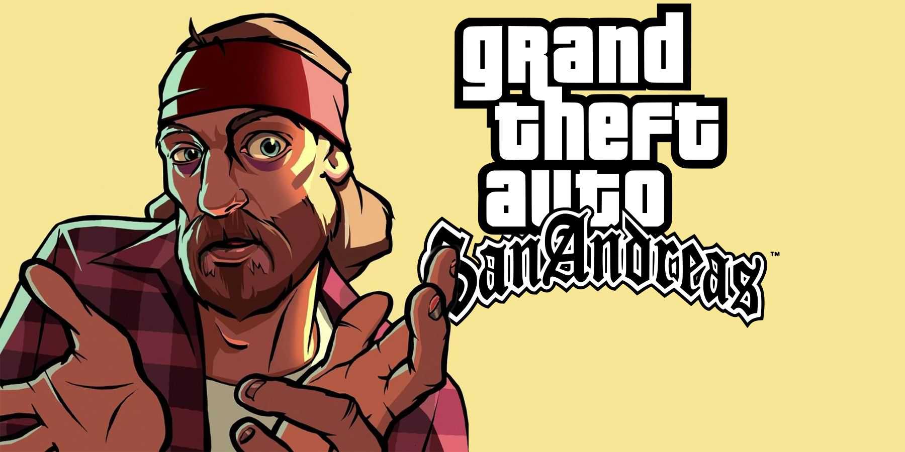 Arte do personagem The Truth ao lado do logotipo do GTA San Andreas