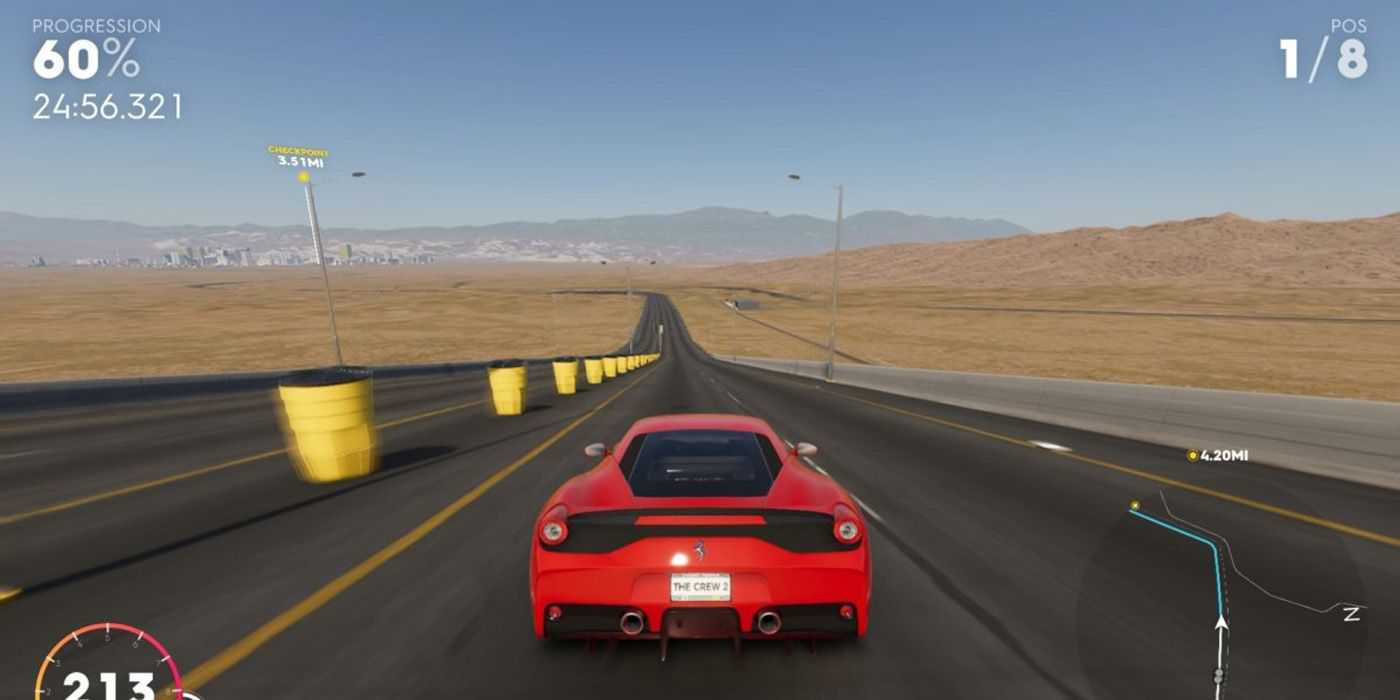 Racing through a barren landscape in The Crew