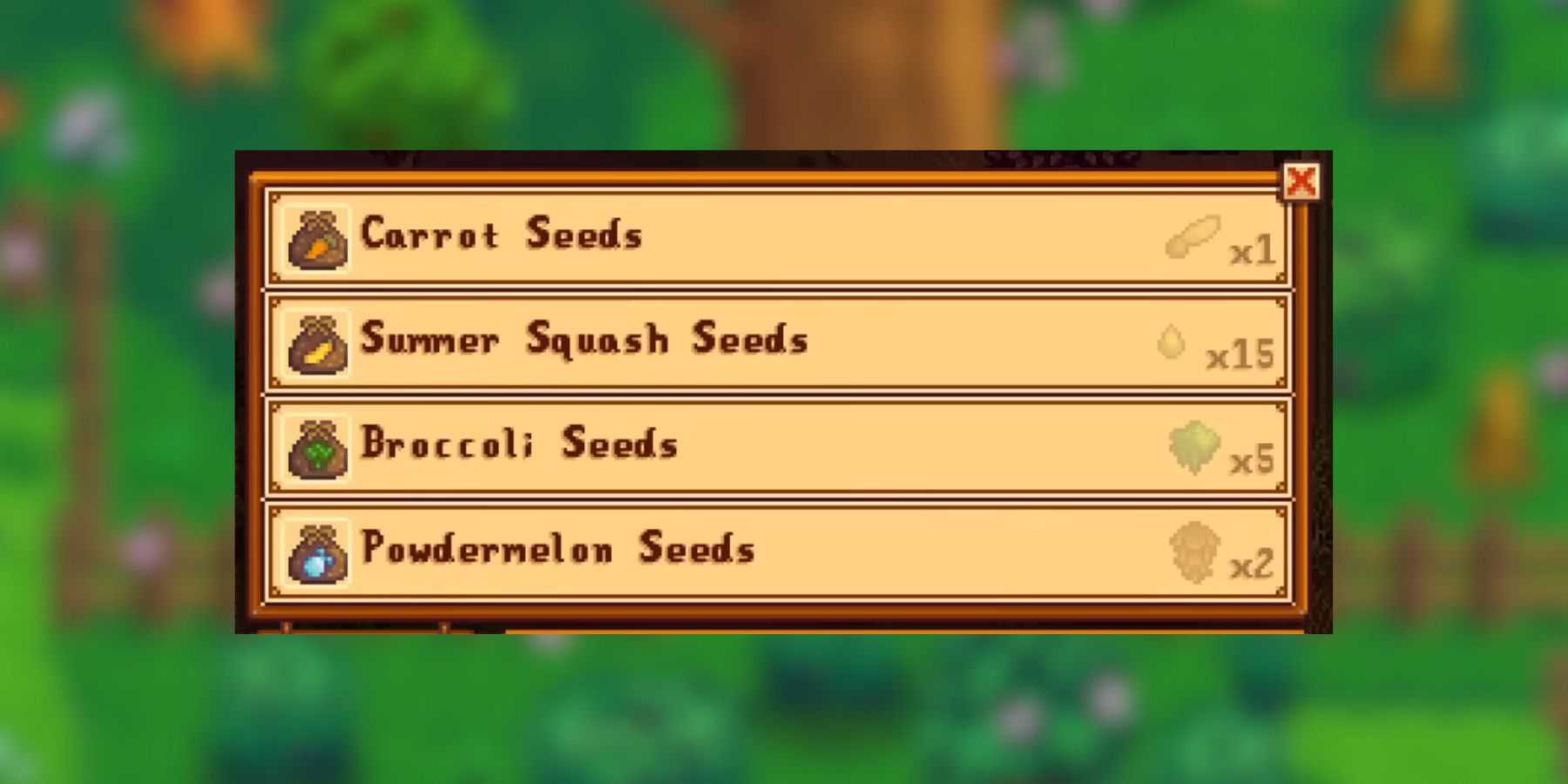 Inventário da loja de guaxinins em Stardew Valley 1.6.