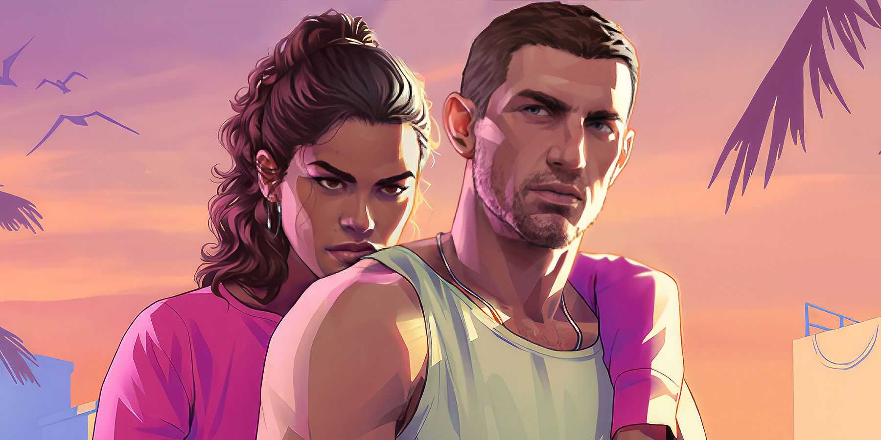 GTA 6 artwork Jason and Lucia upscaled medium close-up crop