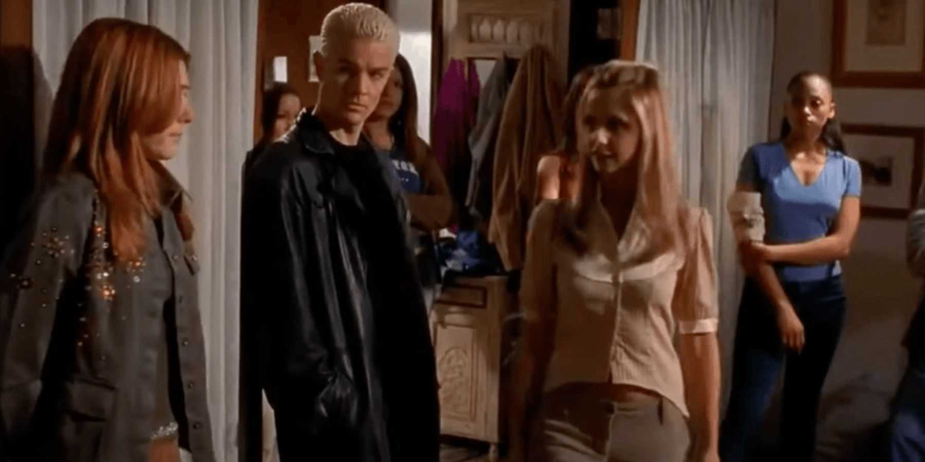 Willow, Spike, and Buffy standing in a house in Buffy The Vampire Slayer 